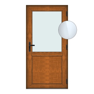 Usa Hamburg, PVC & termopan, 80x190cm, maro, stejar auriu, dreapta, Klass, 6cm, 4 camere, sticla transparenta