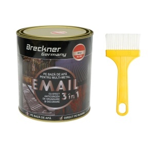Vopsea email anticoroziva 3 in 1 pentru metal, direct pe rugina, pe baza de apa, rosu RAL 2002 750g Breckner Germany, BK00208