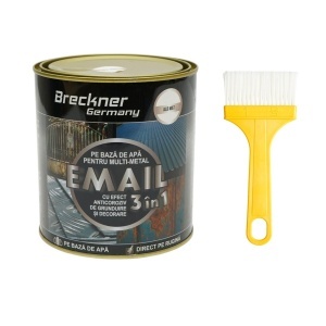 Vopsea email anticoroziva 3 in 1 pentru metal, direct pe rugina, pe baza de apa, alb mat 750g Breckner Germany, BK00300