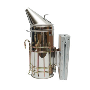 Afumator albine din inox cu cilindru scut termic si burduf din piele 230mm, Cod: DISKR07 - Img 1
