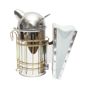 Afumator albine din otel inox cu cilindru scut termic si burduf din piele 160mm, Cod: DISKR10 - Img 2