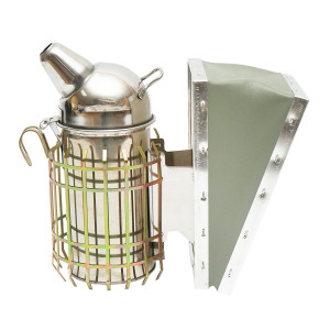 Afumator albine din otel inox cu cilindru scut termic si burduf din piele 210mm, Cod: DISKR11 - Img 1
