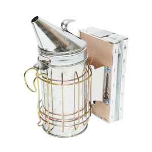 Afumator albine din otel inox cu cilindru scut termic si burduf din piele 160mm, Cod: DISKR82 - Img 5