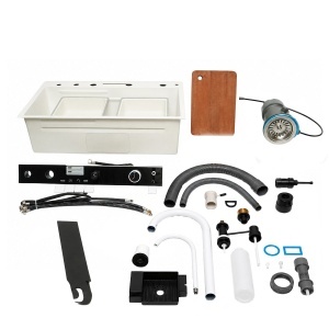 Chiuveta bucatarie multifunctionala din otel inoxidabil alb mat PVD cu doua baterii, afisaj digital temperatura, doua cascade, dozator detergent, spalator pahare, scurgator, tava, tocator si accesorii incluse 75x46x22cm, DISVM74 - Img 4
