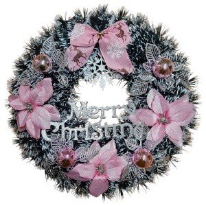 Coroniță Decorativă de Crăciun 40 cm – cu Funda, Globuri și Flori