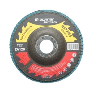 Disc lamelar abraziv cu zirconiu T27 ZA120, 125x22mm pentru slefuire/polizare metal si inox , Cod: BK79960,Breckner Germany