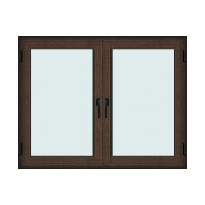 Fereastra 165x130cm, 2 canate, wenge (tabac), 2 deschideri si rabatare, cu montant fix, Klass, 7cm, 6 camere, 2 garnituri