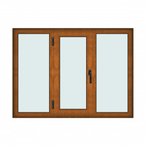 Fereastra 175x130cm, 3 canate, maro, stejar auriu, stanga si rabatare, Klass, 7cm, 6 camere, 2 garnituri