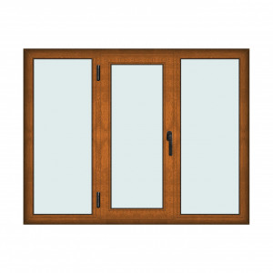 Fereastra 180x140cm, 3 canate, maro, stejar auriu, stanga si rabatare, Klass, 7cm, 6 camere, 2 garnituri