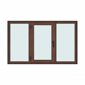 Fereastra 210x130cm, 3 canate, maro, nuc, stanga si rabatare, Klass, 7cm, 6 camere, 2 garnituri