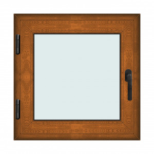 Fereastra 80x80cm, 1 canat, maro, stejar auriu, stanga si rabatare, Klass, 7cm, 6 camere, 2 garnituri