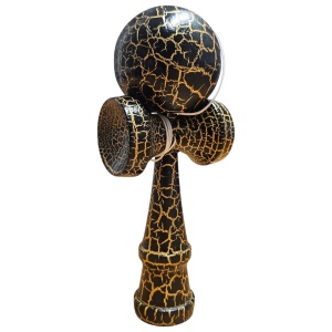 Kendama Crack din Lemn – 18 cm, Design Crăpat - Negru/Auriu - Img 2
