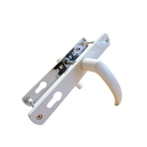 Maner usa, aluminiu, cu arc, latime sild 35mm, interax 85mm, alb, reversibil, tija si suruburi incluse, Glasspandoor - Img 2