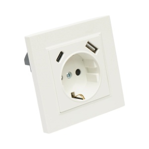 Priza schuko alba incastrata 220V, 16A, 2xUSB A+C 5V 2.1A, ABS 80x80mm, DISRP29 - Img 4