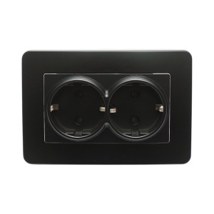 Priza schuko dubla neagra incastrata 220V, 16A, PC 83x150mm, DISRP70 - Img 2