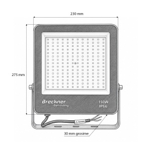 Proiector LED 150W, 220V, 6500K, 13500lm tip Flood 275x230x30mm IP66 Breckner Germany, BK00678 - Img 5