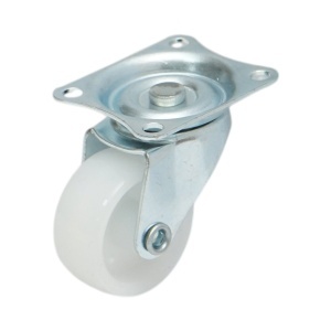 Roata pivotanta 30x14mm fara frana, polipropilena alba, placa otel 39x33mm 15kg, DISVF86