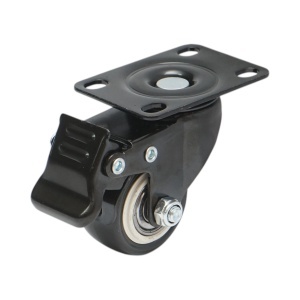 Roata pivotanta 42x21mm cu frana, PVC negru, placa otel 60x43mm 30kg, DISVG06