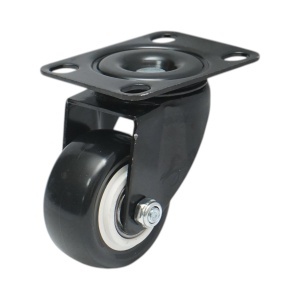 Roata pivotanta 50x24mm fara frana, PVC negru, placa otel 72x52mm 40kg, DISVG03
