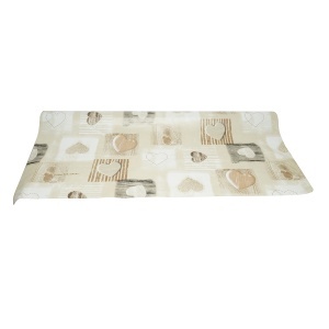 Rola fata de masa decorativa PVC 1.37x20m, grosime 0.18mm, textil 45 g/mp, model inimi crem Breckner Germany - Img 2