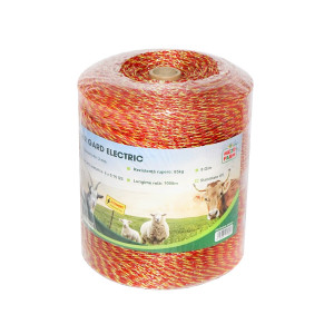 Rola fir galben-rosu fi 2mm insertie metalica 6x0.15mm SS, rezistenta 8 Ohm/m, 1000m gard electric, Cod: M87Z654,Brand: MEZOFARM - Img 1