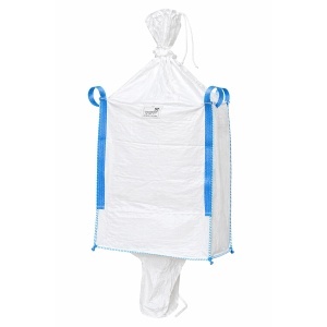 Sac big bag 95x95x140cm alb, capacitate 1000kg, tip U-Panel nelaminat, fusta incarcare, tub descarcare, DISUX11