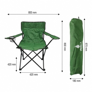 Scaun camping pliabil verde cu suport pahar, husa transport, structura metalica 50x80x80cm, BK99230 - Img 5