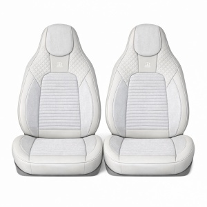 Set huse scaune auto Premium Crem-Gri universale, design sport ergonomic, piele ecologica cu insertii textile, fata + spate 11 piese, DISVG60 - Img 2