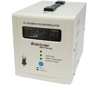 Stabilizator automat de tensiune monofazic cu releu 3000VA/140-260V, 2 prize schuko 230V, afisaj LCD, Cod: BK79721, Marca: BRECKNER GERMANY - Img 4