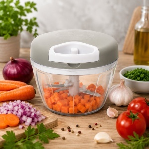 Tocator manual de legume cu sfoara, 3 lame inox, capacitate 500ml, AAA347