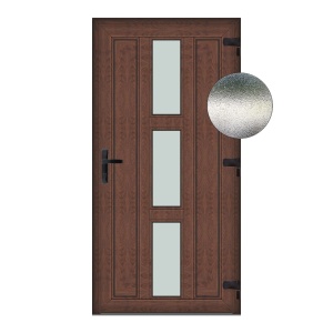 Usa Andreea, PVC & termopan, 80x180cm, maro, nuc, dreapta, Klass, 7cm, 6 camere, sticla mata nisip alb