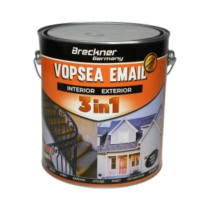 Vopsea email anticoroziva 3 in 1 negru lucios 039 pe baza de solvent 3.5L, direct pe rugina, interior si exterior Breckner Germany, BK89057
