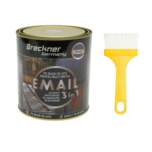 Vopsea email anticoroziva 3 in 1 pentru metal, direct pe rugina, pe baza de apa, cenusiu 750g Breckner Germany, BK00202