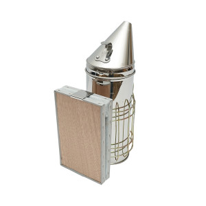 Afumator albine din inox cu cilindru scut termic si burduf din piele 230mm, Cod: DISKR07 - Img 2