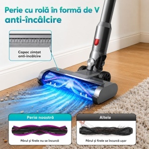 Aspirator vertical fara fir 300W, putere aspirare 35 kPa, baterie 2000mAh, recipient praf 800ml, 3 moduri de aspirare, ecran tactil LED, motor brushless, perie iluminata LED, BK00492 - Img 16