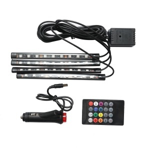 Banda LED lumini ambientale auto 12V, 9W cu telecomanda, control muzical 4x26cm RGB Breckner Germany, BK79085 - Img 2