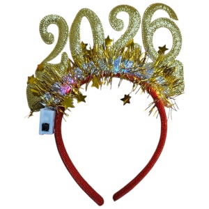 Bentiță An Nou 2026 cu Lumină LED Multicoloră – 22 cm, model festiv - aurie