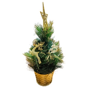 Brad Decorativ Crăciun 35 cm în Ghiveci Auriu – Diferite Modele cu Ornamente - Img 2
