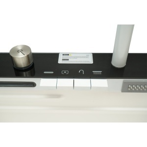 Chiuveta bucatarie multifunctionala din otel inoxidabil alb mat PVD cu doua baterii, afisaj digital temperatura, doua cascade, dozator detergent, spalator pahare, scurgator, tava, tocator si accesorii incluse 75x46x22cm, DISVM74 - Img 11