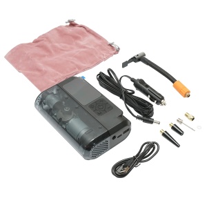 Compresor aer smart portabil digital LED 12V/100W, USB-C 5V/2A, baterie 3x2000mAh, laterna LED, port USB/USB-C, baterie externa, accesorii incluse, Cod: BK79822,