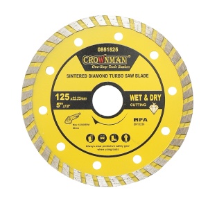 Disc diamantat turbo sinterizat 125x22.23mm, viteza max. 12200rpm, taiere umeda/uscata pentru piatra, gresie, ceramica, marmura , Cod: DISPT19, Marca: CROWNMAN - Img 1