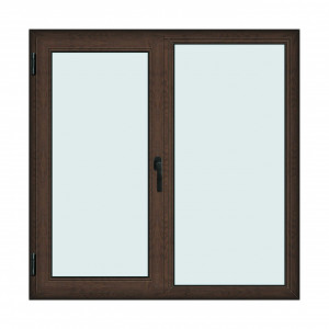 Fereastra 150x150cm, 2 canate, wenge (tabac), stanga si rabatare, Klass, 7cm, 6 camere, 2 garnituri