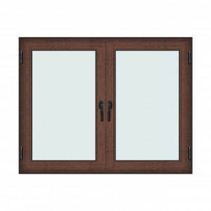 Fereastra 165x130cm, 2 canate, maro, nuc, 2 deschideri si rabatare, cu montant fix, Klass, 7cm, 6 camere, 2 garnituri