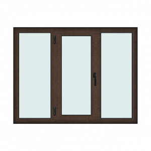 Fereastra 180x140cm, 3 canate, wenge (tabac), stanga si rabatare, Klass, 7cm, 6 camere, 2 garnituri - Img 1