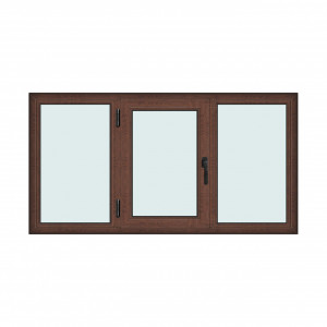 Fereastra 190x100cm, 3 canate, maro, nuc, stanga si rabatare, Klass, 7cm, 6 camere, 2 garnituri - Img 1
