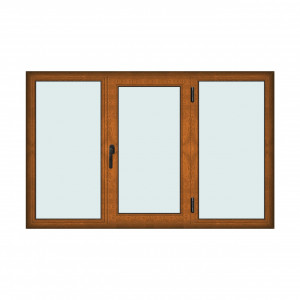 Fereastra 205x130cm, 3 canate, maro, stejar auriu, dreapta si rabatare, Klass, 7cm, 6 camere, 2 garnituri