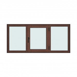 Fereastra 220x100cm, 3 canate, maro, nuc, dreapta si rabatare, Klass, 7cm, 6 camere, 2 garnituri