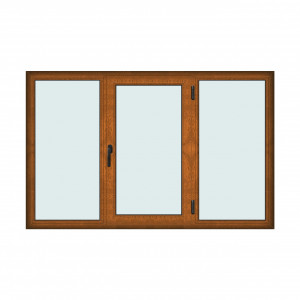 Fereastra 220x140cm, 3 canate, maro, stejar auriu, dreapta si rabatare, Klass, 7cm, 6 camere, 2 garnituri
