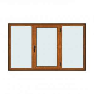 Fereastra 230x140cm, 3 canate, maro, stejar auriu, dreapta si rabatare, Klass, 7cm, 6 camere, 2 garnituri