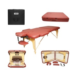 Masa de masaj pliabila portabila 2 zone, cadru lemn, spuma 5cm, inaltime 55-76cm, piele ecologica rosu burgundy 60x213cm THOR, THOR, 40TH431